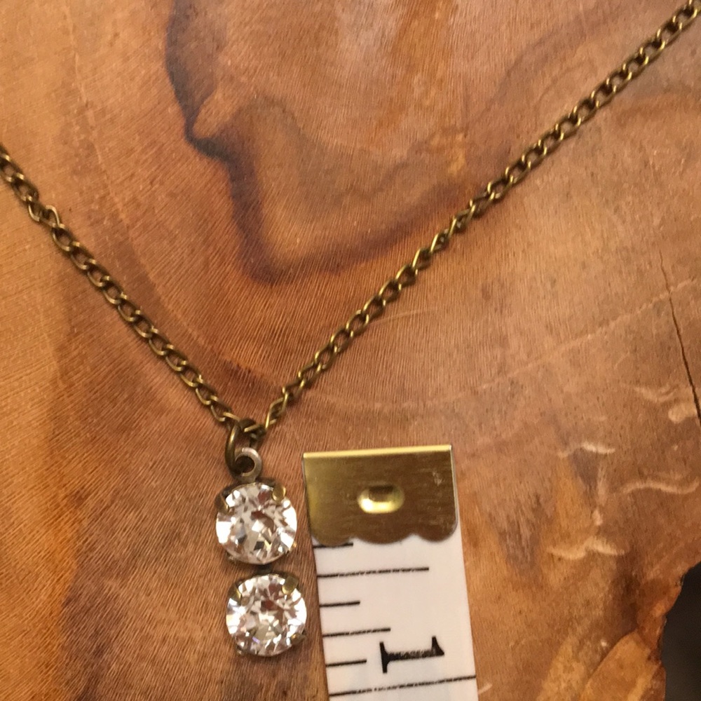 Antique Brass Crystal Drop Necklace - Picture 7 of 7